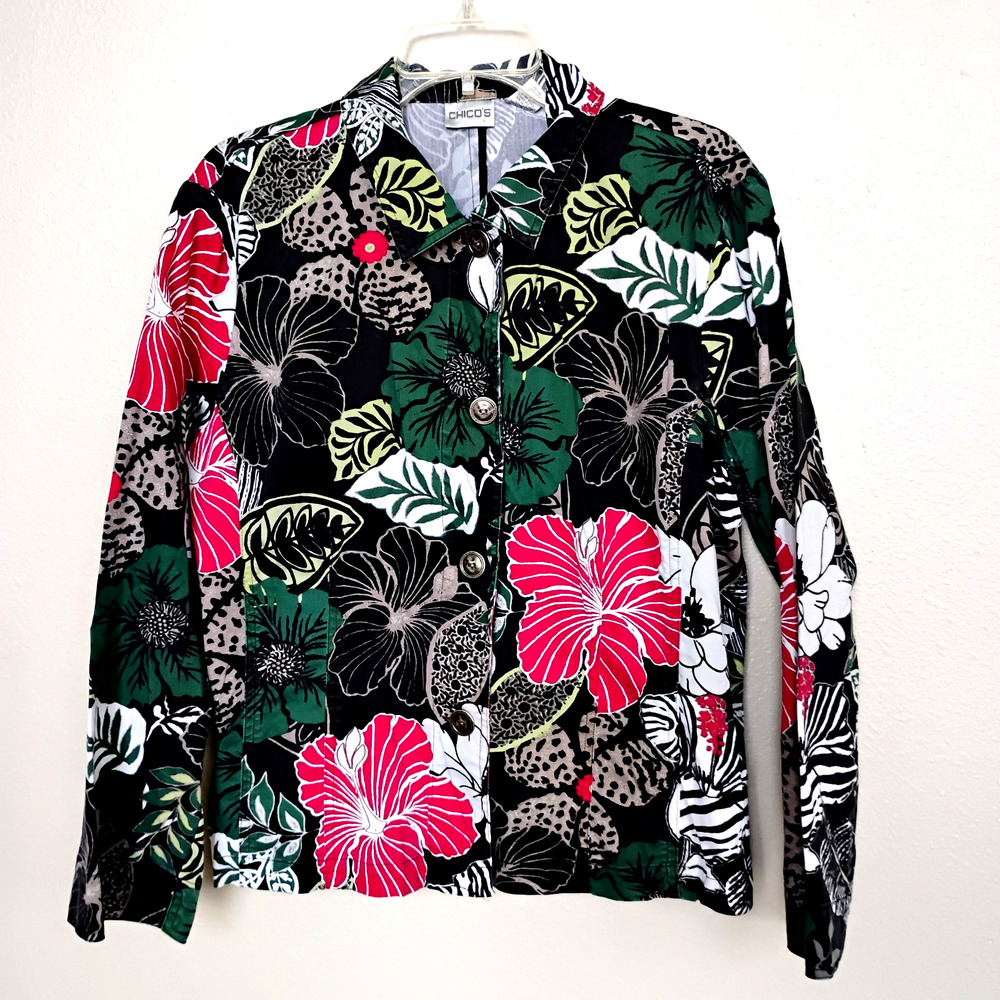 Chico's Jacket Button up Cotton Blend ~ Size 2